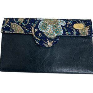 Christina Womens Wallet Blue & Paisley Print Faux Leather Organizer Clutch